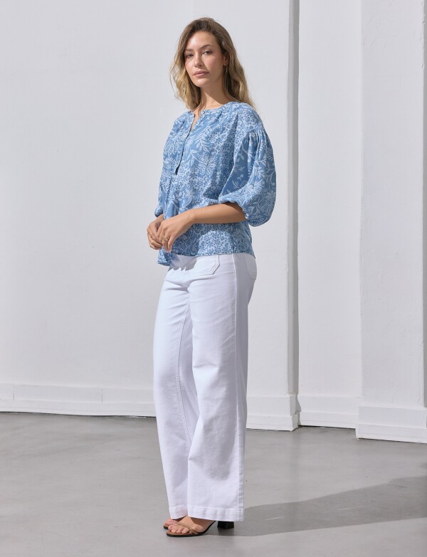 Blusa Lyocell Boton Printed AZUL/MULTI