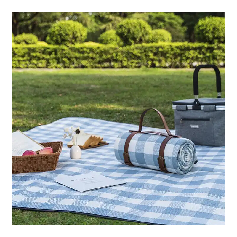Manta De Picnic Playa Con Correa Cuero Pu 2x2 Metros Amarillo