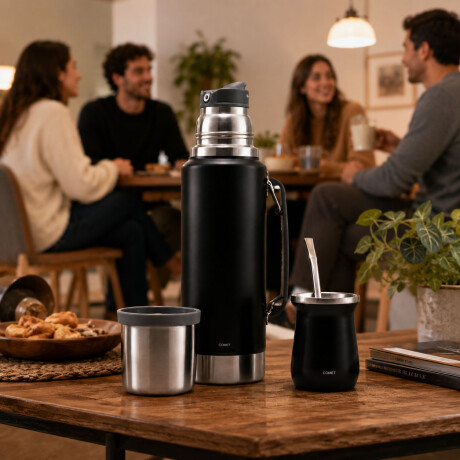 Set Matero Termo 1L Ac. Inox + Mate 160ml Térmico Completo Negro