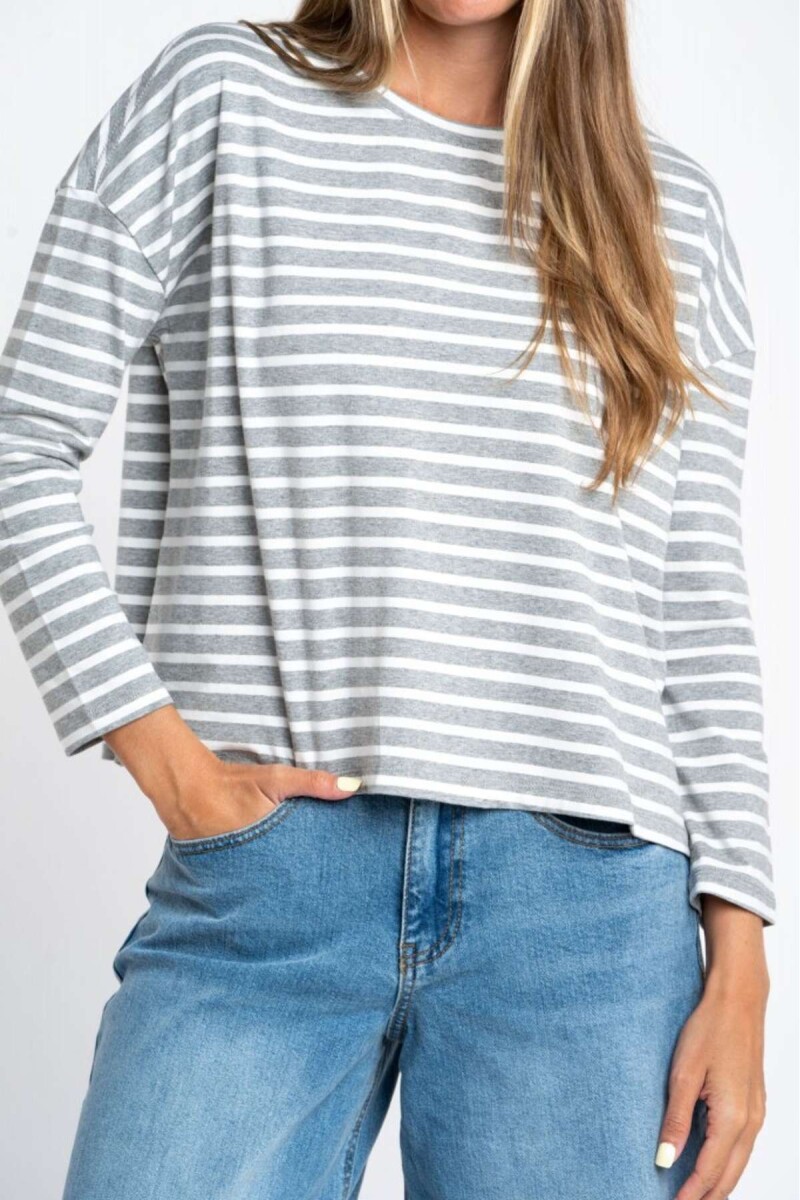 Remera Algodon Elastano Rayada - Gris Melange 
