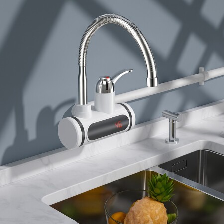 GRIFO CALENTADOR ELECTRICO COCINA BAÑO PARA PARED BLANCO