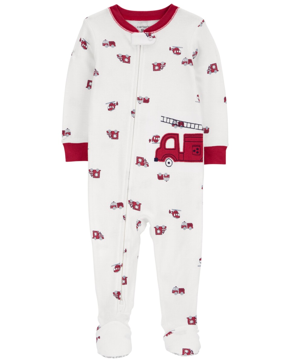 Pijama una pieza de algodón, con pie, diseño bomberos 