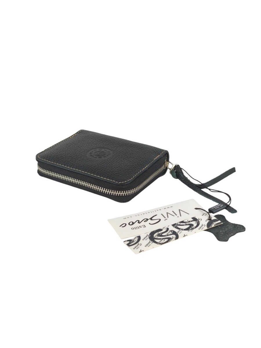 Monedero de Cuero Genuino: Estilo, Seguridad y Organización Diaria. - Negro 