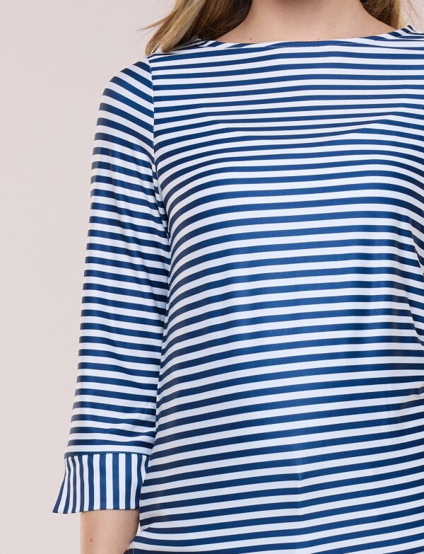 Remera De Playa Upf 50 Lineas AZUL/BLANCO