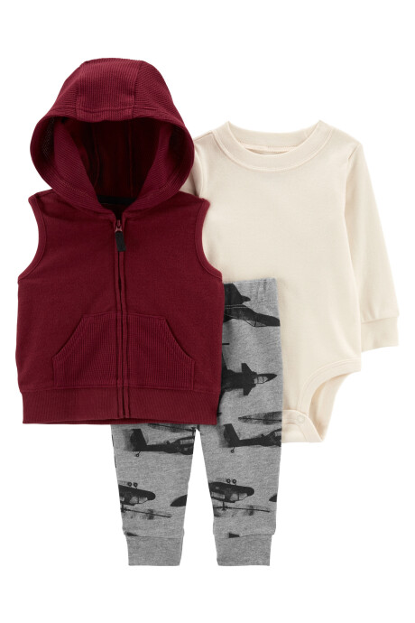 Set tres piezas chaleco de pana, pantalón y body de algodón Sin color