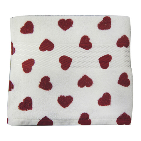 Toalla Baño Estampada Prisma 100% Algodón 70x140 cm Blanco / Corazón Rojo
