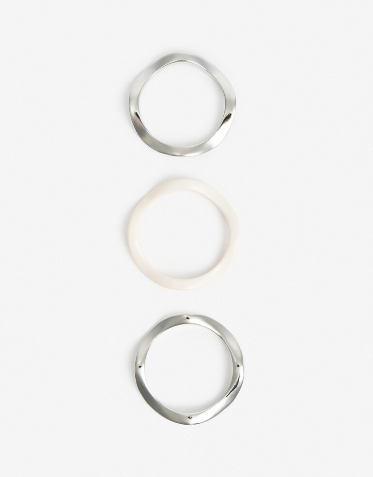 Pulseras Rígidas Sets Perlas Set De Pulseras Rígidas Metal Y Resina - Plateado Rodio