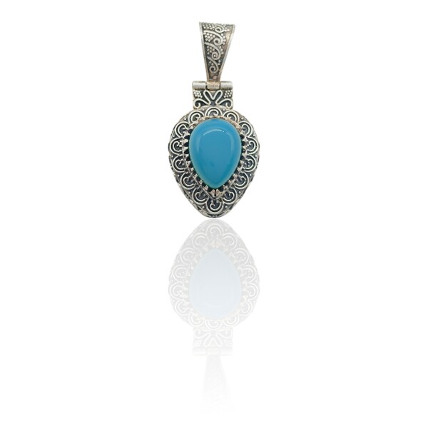 Dije Colgante Lagrima-Plata 925 Quemada-Calcedonia Verde-CP3819 conpiedra