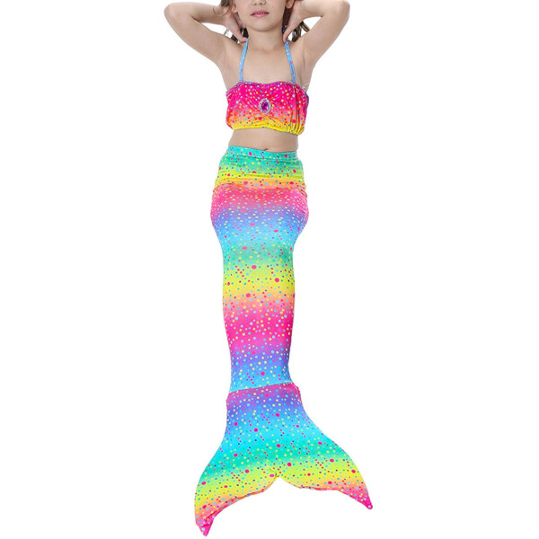 Traje De Baño Niña 3 Piezas Sirena Playa Piscina Cosplay Variante Color Multicolor Talle 120