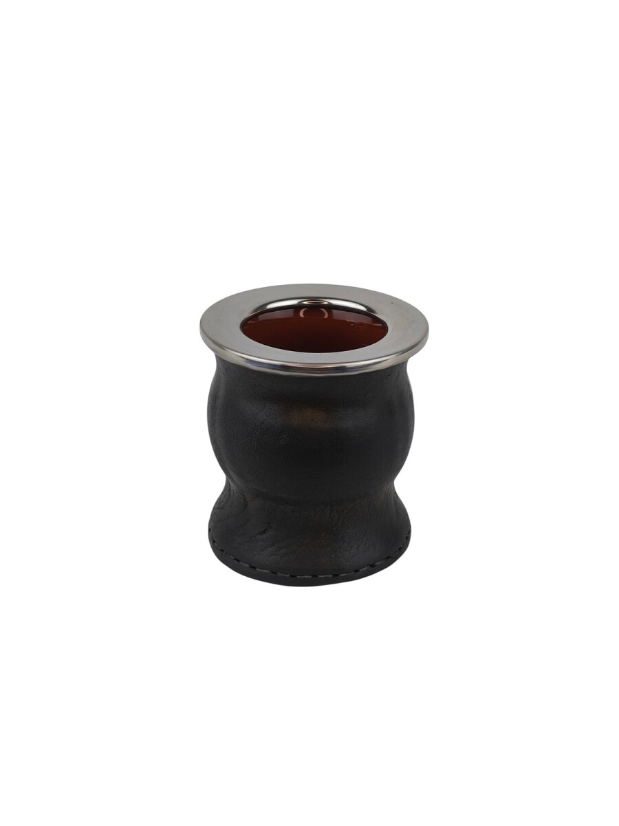 Mate de ceramica forrado en cuero tipo copa - Negro 