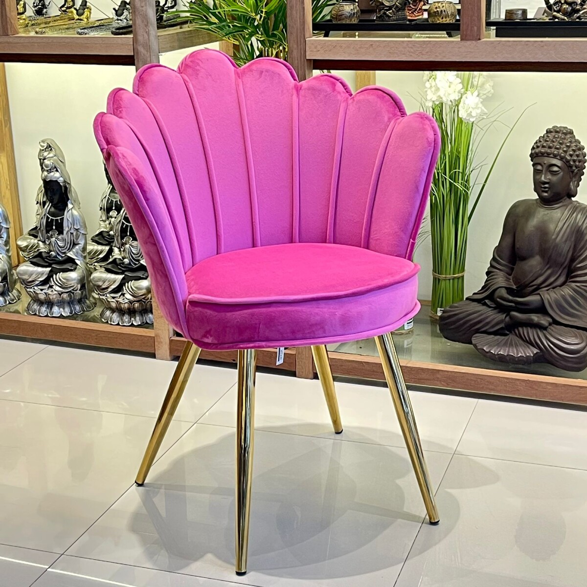 Silla Terciopelo Fucsia Base Dorada VELVET 