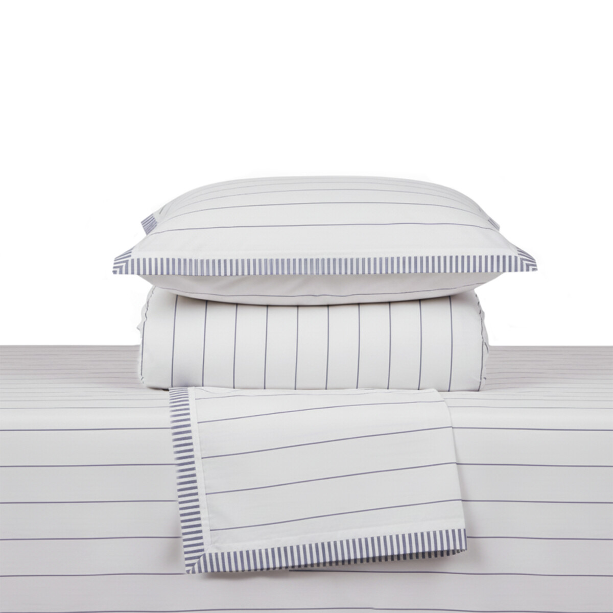 Juego de Sabanas 1 Plaza 200 Hilos Nina - Pilar - Rayas Azul 