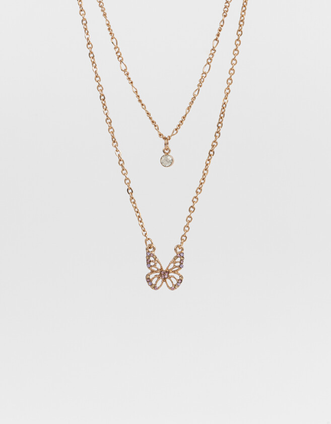 Collares Cortos Con Mariposas Collar Doble Cadena Con Dijes - Dorado