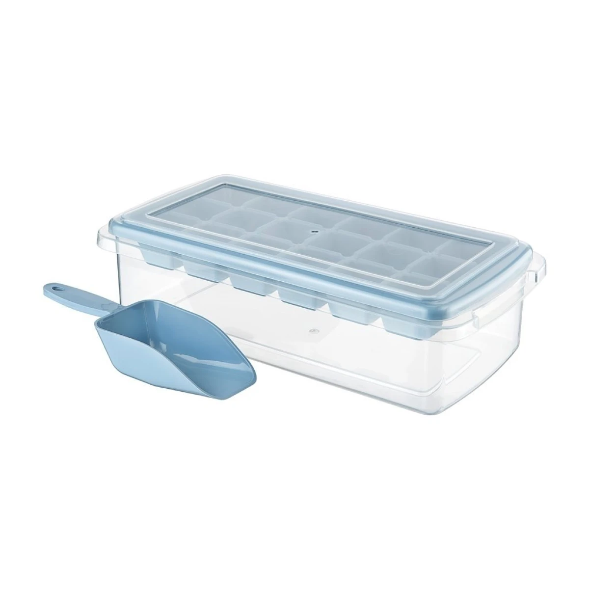 CUBETERA PLASTICA CON TAPA, CUCHARA Y RECIPIENTESURTIDO EN 3 COLORES CELETE, GRIS , ROSA 27.5x14x7.5cms 