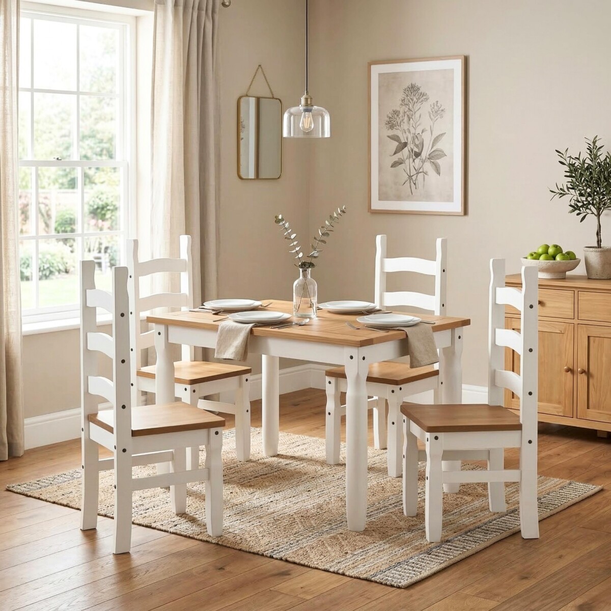 Juego de comedor Extensible 4 Sillas Mad Maciza 120 a 160 cm - Blanco 