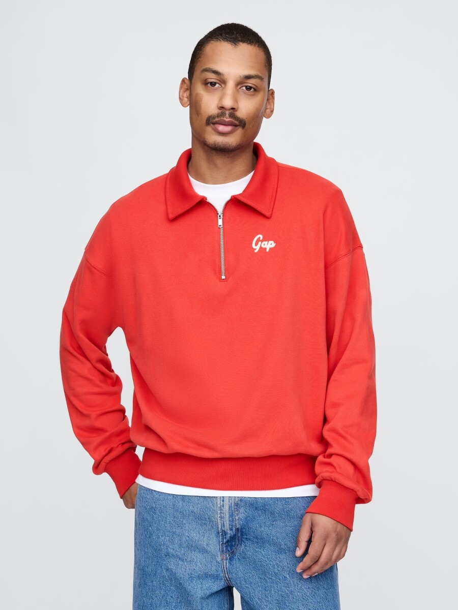 Buzo Tipo Polo Medio Cierre Logo Gap Hombre - Tomato Sauce 