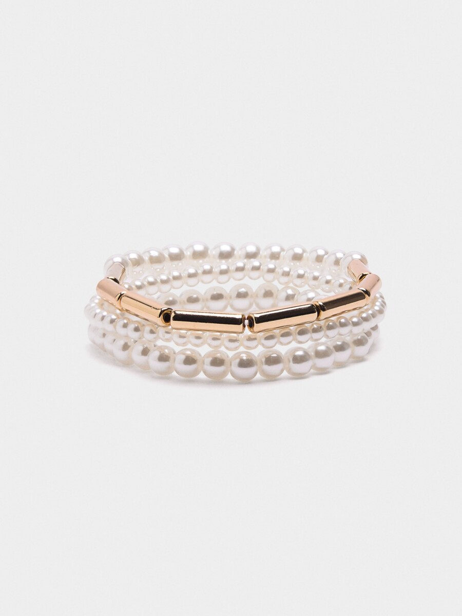 Set De Pulseras Elásticas Con Perlas blanco