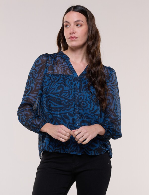 Blusa Lúrex Manga Larga Estampada NEGRO/AZUL