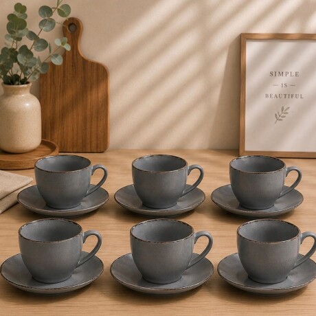 Juego de 6 Tazas para Café con Platillos de Cerámica Gris 250 ml Juego de 6 Tazas para Café con Platillos de Cerámica Gris 250 ml