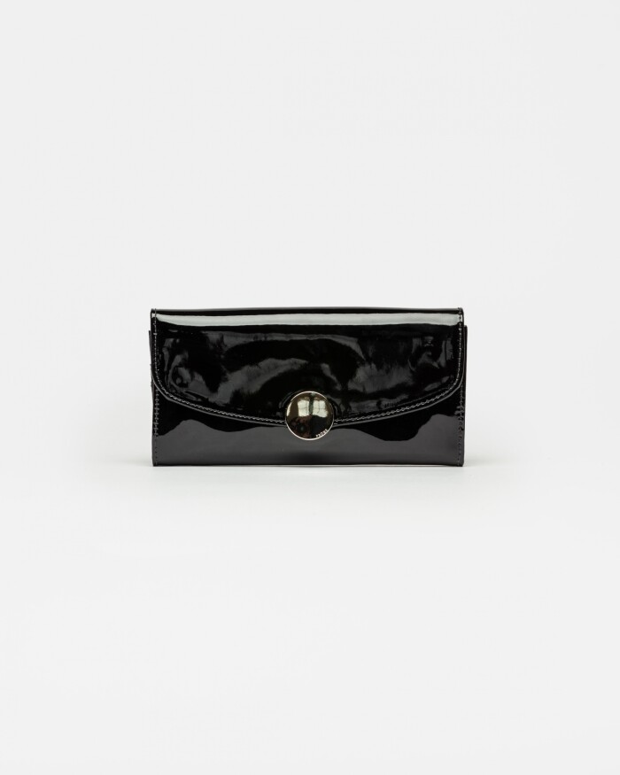 Billetera The Circle en cuero charol Negro