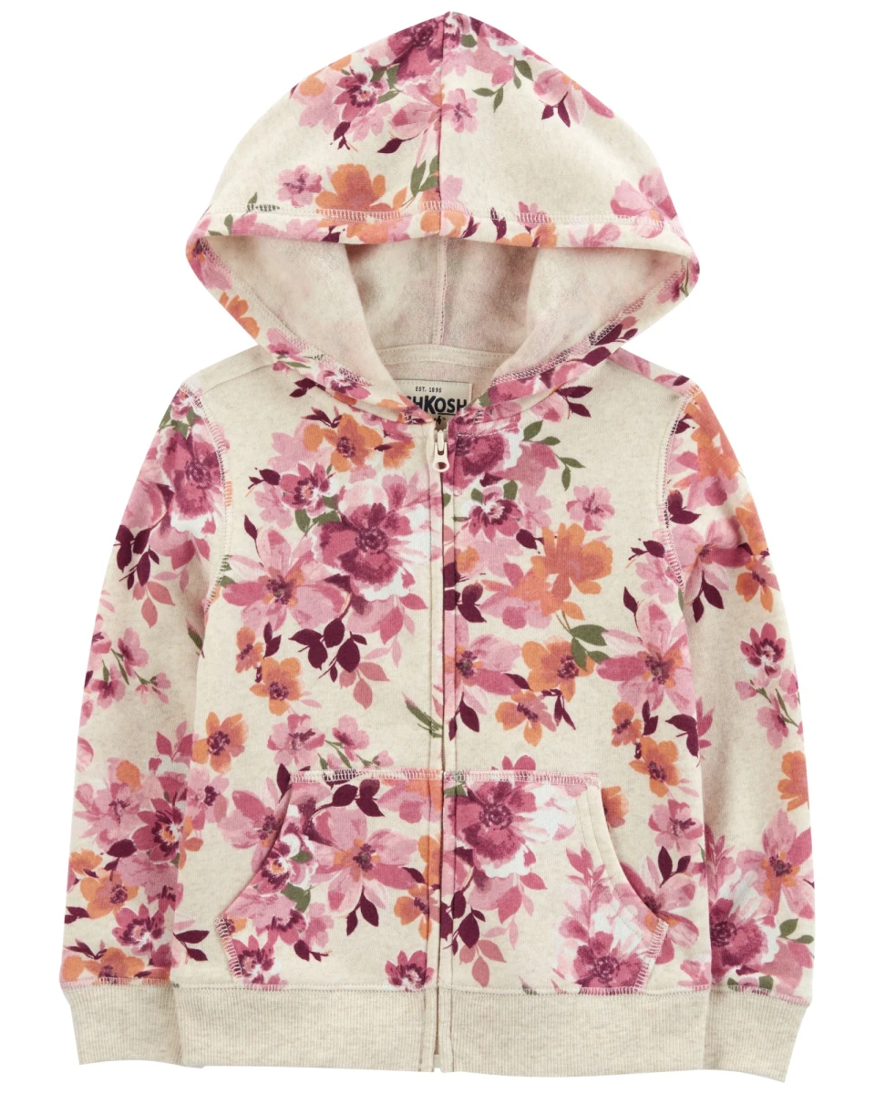 Campera de algodón con felpa, diseño floral 
