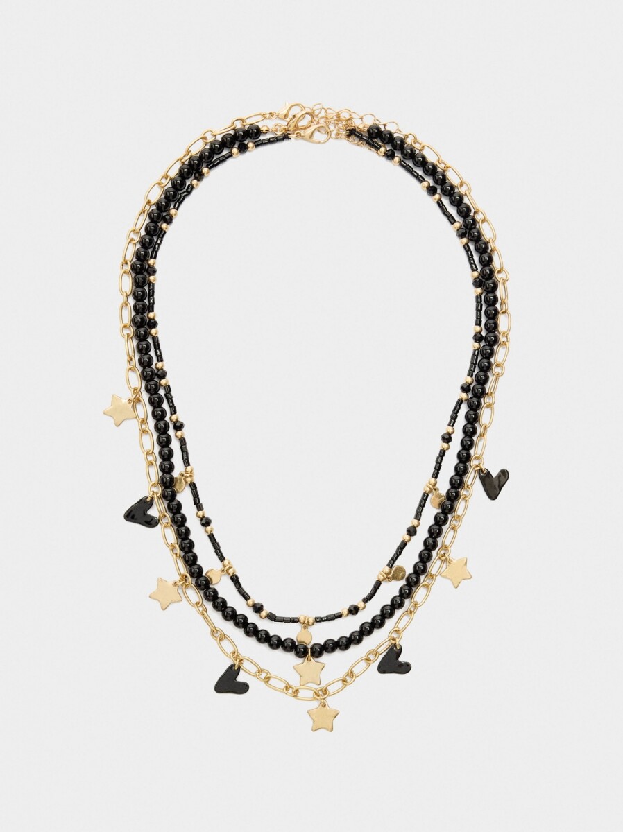 Set De Collares Cortos Con Abalorios - negro 