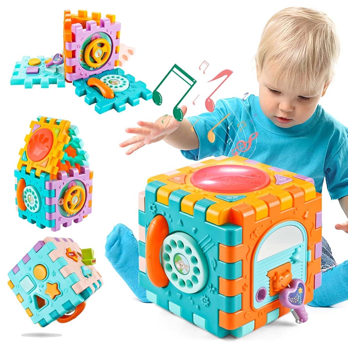Cubo Didáctico Encastrable Musical Juego Actividades Huanger - Multicolor 