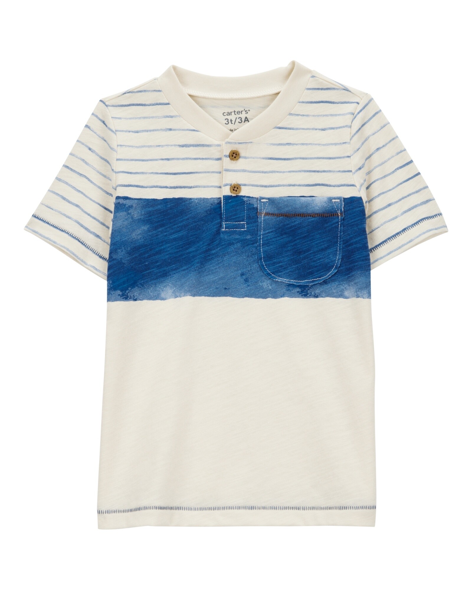 Remera henley de algodón, manga corta, diseño colorblock Sin color