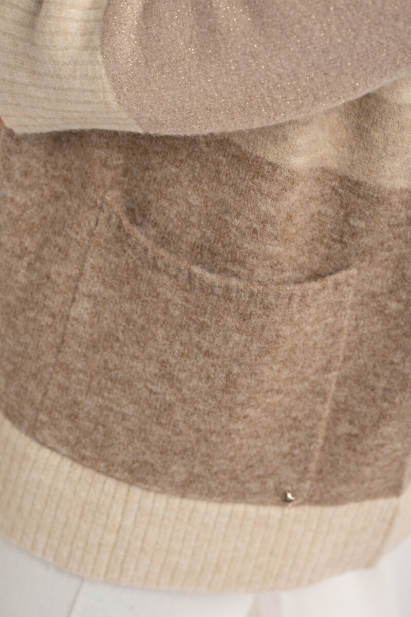 Cardigan Rayado Color Block Beige Melange