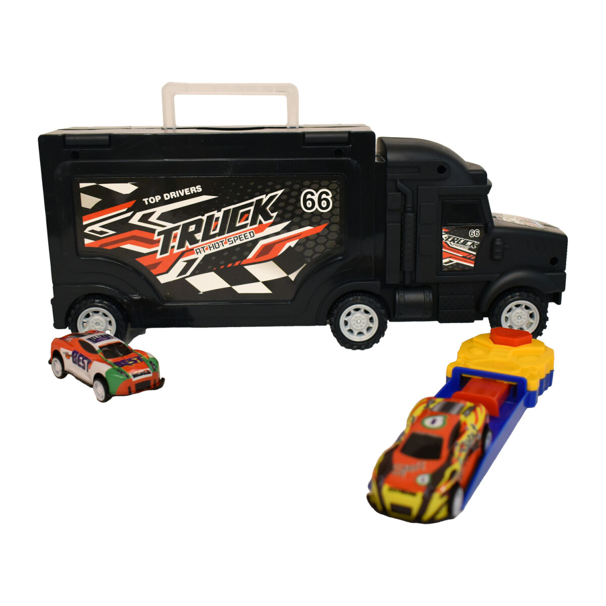 Camión Porta-autos Manija Con 2 Autos Lanzador para +3 años - Varios 