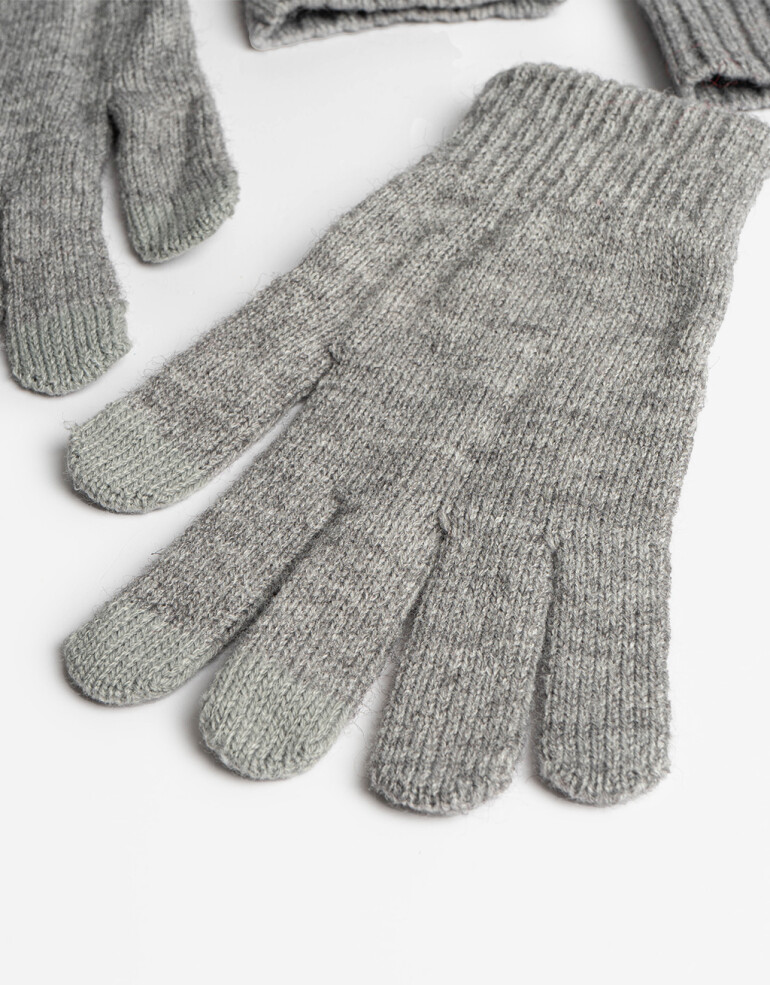 Guantes Tejidos Par De Guantes + Mitones - Gris Medio