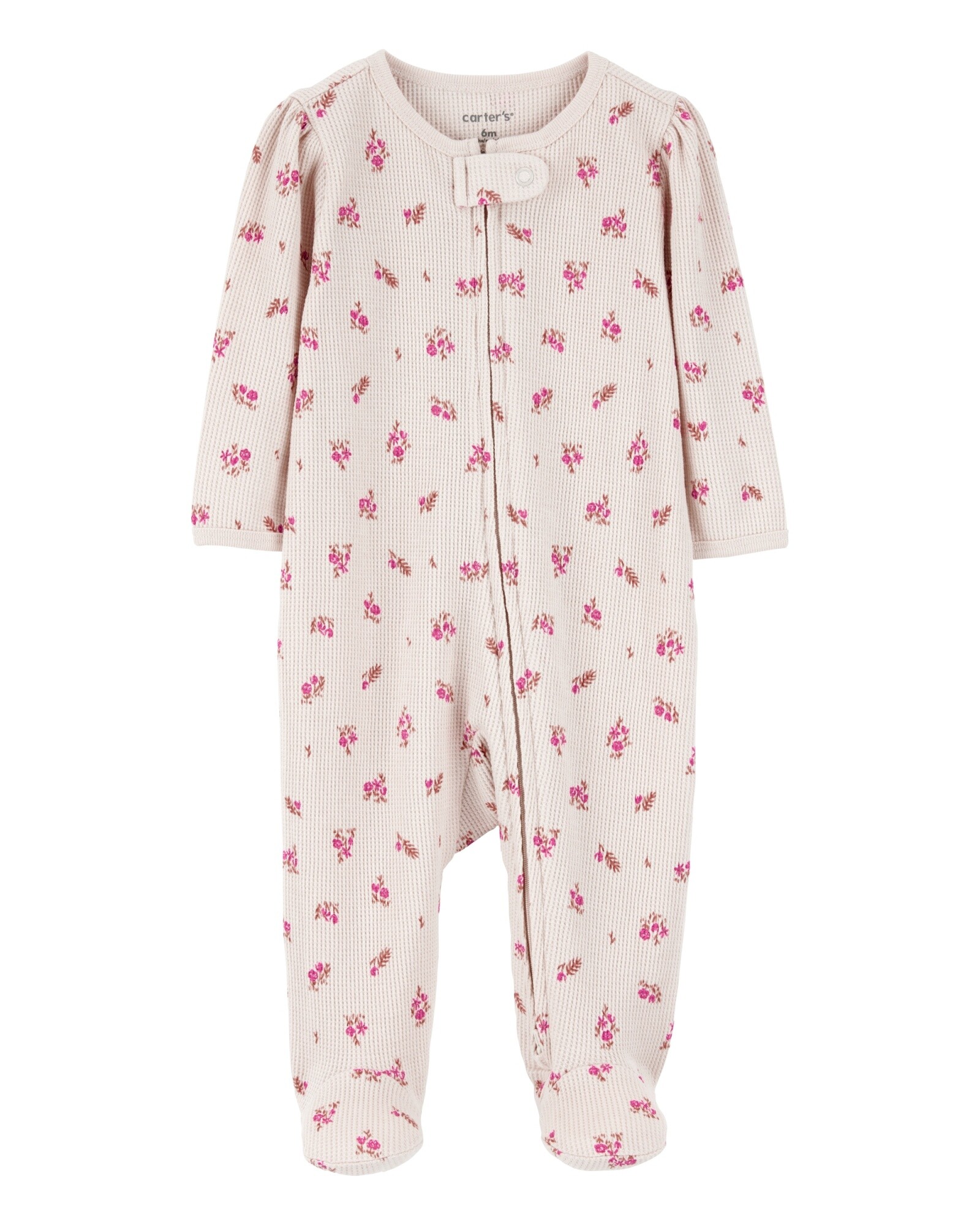 Pijama una pieza de algodón térmico, con pie, diseño floral Sin color