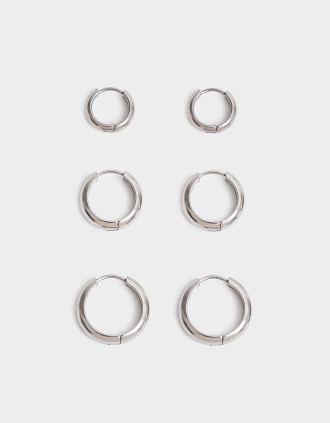 Aros Argollas Set Premium Silver Aros Argollas Set De Acero Quirúrgico - Plateado