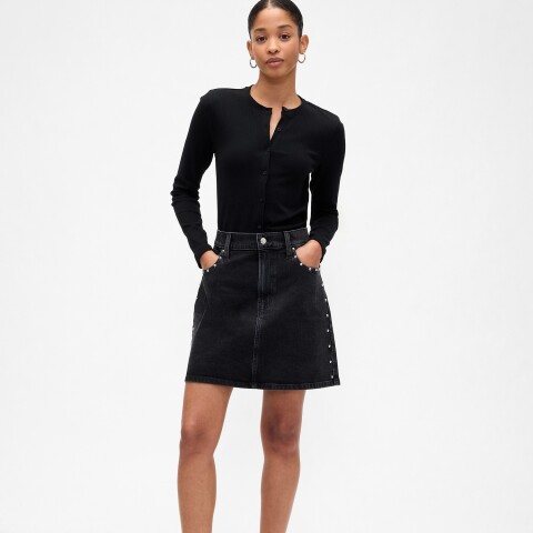 V-DENIM MINI STUD SKIRT BLACK WASH