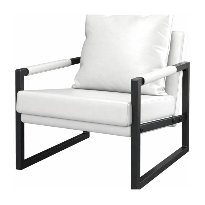 Sillón Poltrona Individual en Eco Cuero y metal Blanco