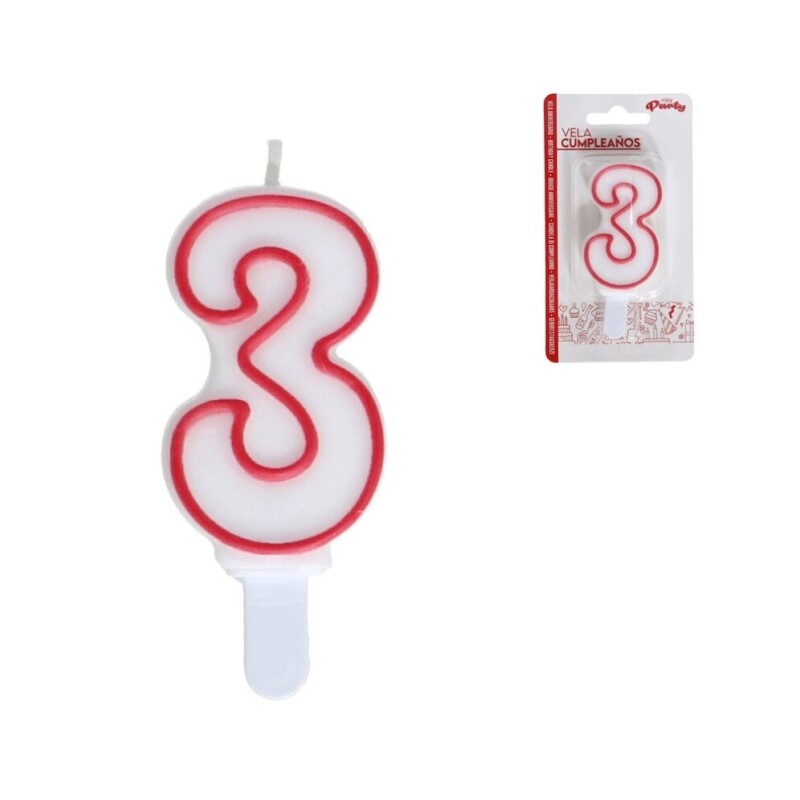 Vela De Cumpleaños N°3 Rojo/Blanco GE VELA CUMPLEAÑOS ROJO/BLANCO N3