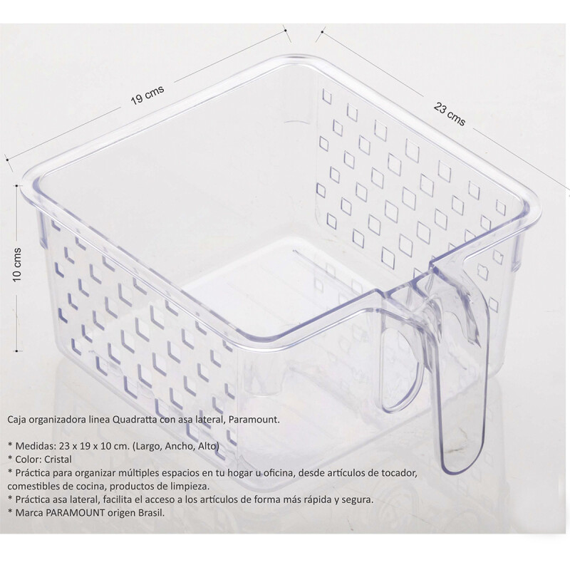 Organizador acrílico rectangular con asa TRANSPARENTE