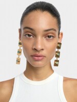 Pendientes Largos Cuadrados Con Piedras verde