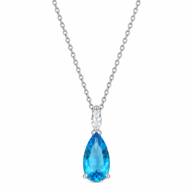 Cadena con colgante doble piedra modelo gota azul claro Cadena con colgante doble piedra modelo gota azul claro