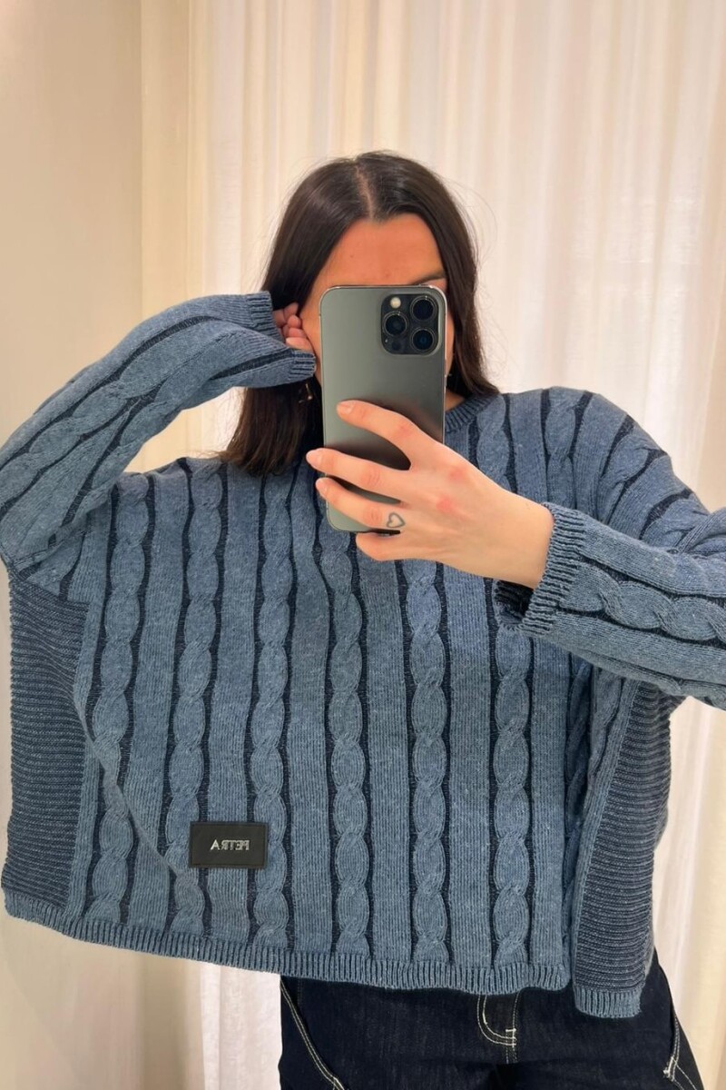 Sweater Oceano Crop Azul Piedra
