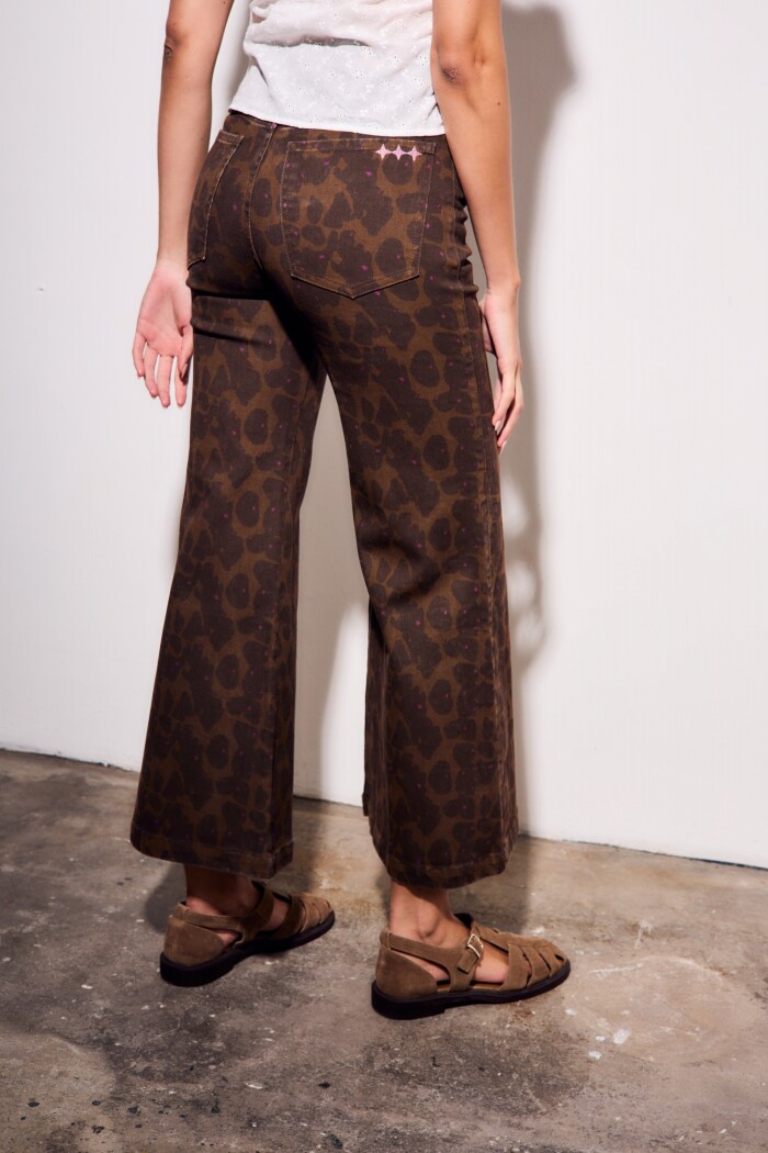 Jean Flared Wide Leg Estampado Chocolate