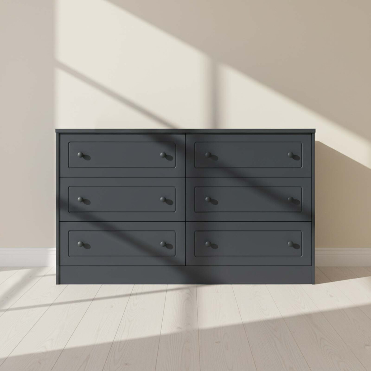 CÓMODA 6 CAJONES - MDF GRIS AMERICANO PLUS 