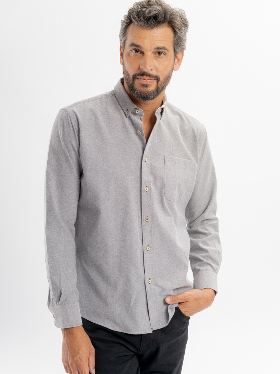 Camisa m/l oxford lisa - gris 