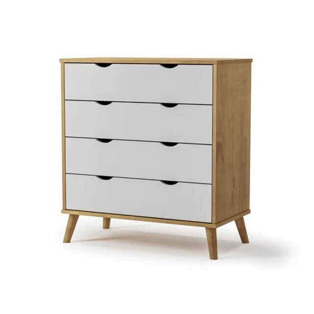 CÓMODA CAJONERA GUARDARROPA 4 CAJONES CON PATAS EN MADERA MACIZA BLANCO