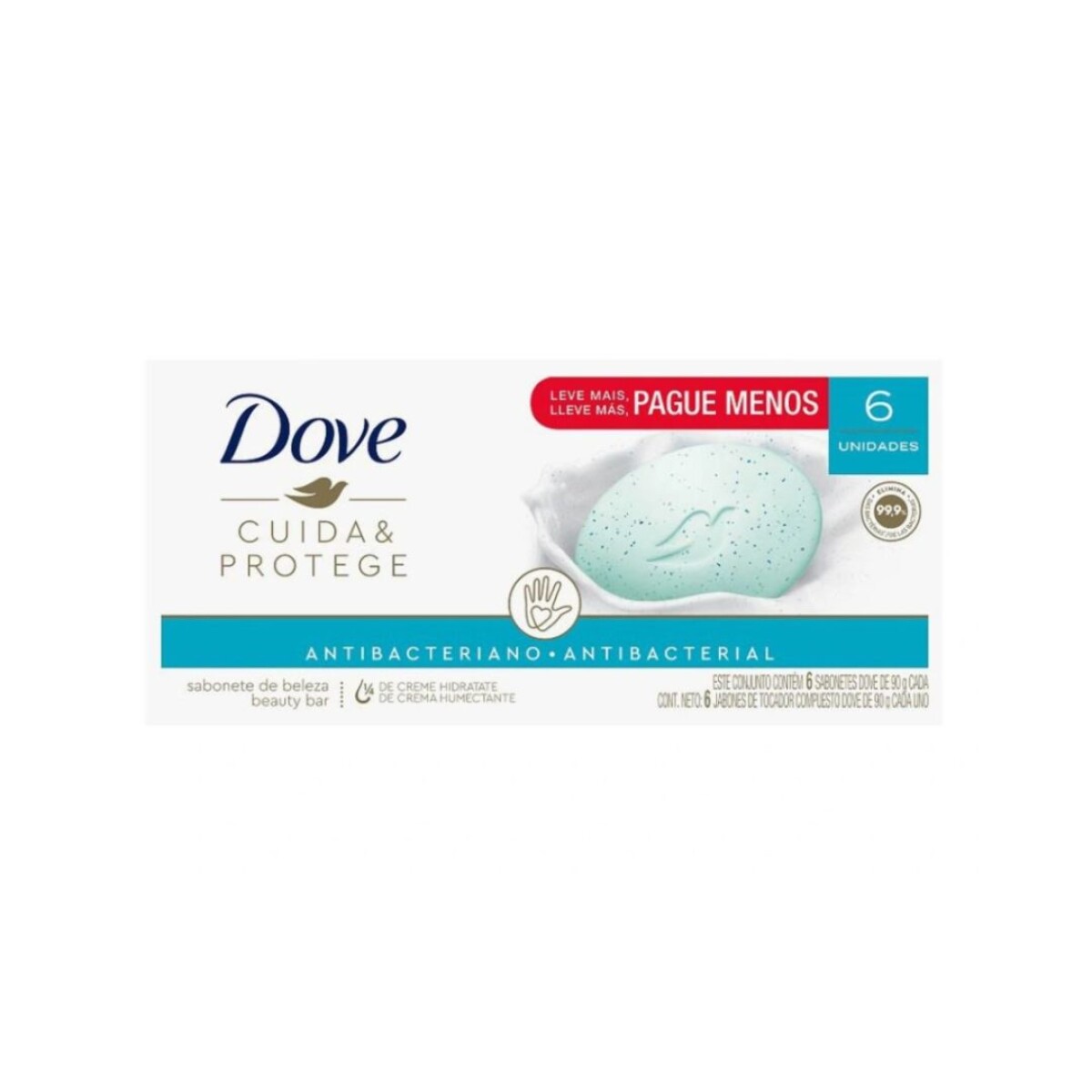 JABON DE TOCADOR DOVE 90 GR 6 UNID CUIDA & PROTEGE ANTIBACTERIAL 