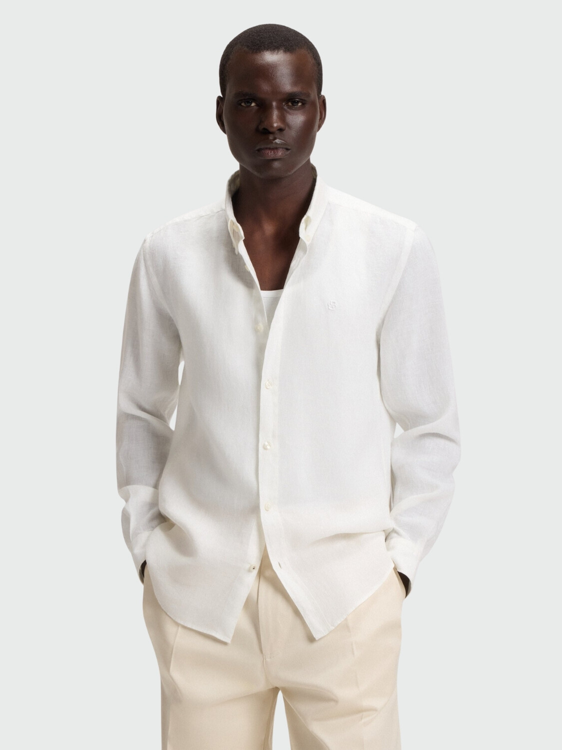 BOSS - Camisa Slim- Fit Lino Blanco