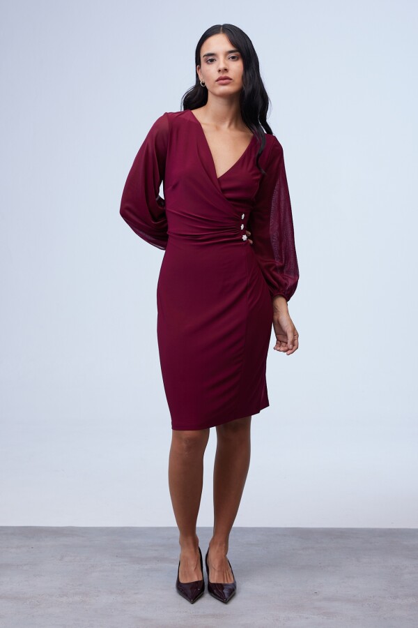 Vestido Escote V Cruzado BORDEAUX