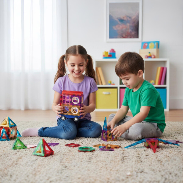 Juego De Construcción Bloques Magnéticos Infantil 42 Piezas Diseño De Colores