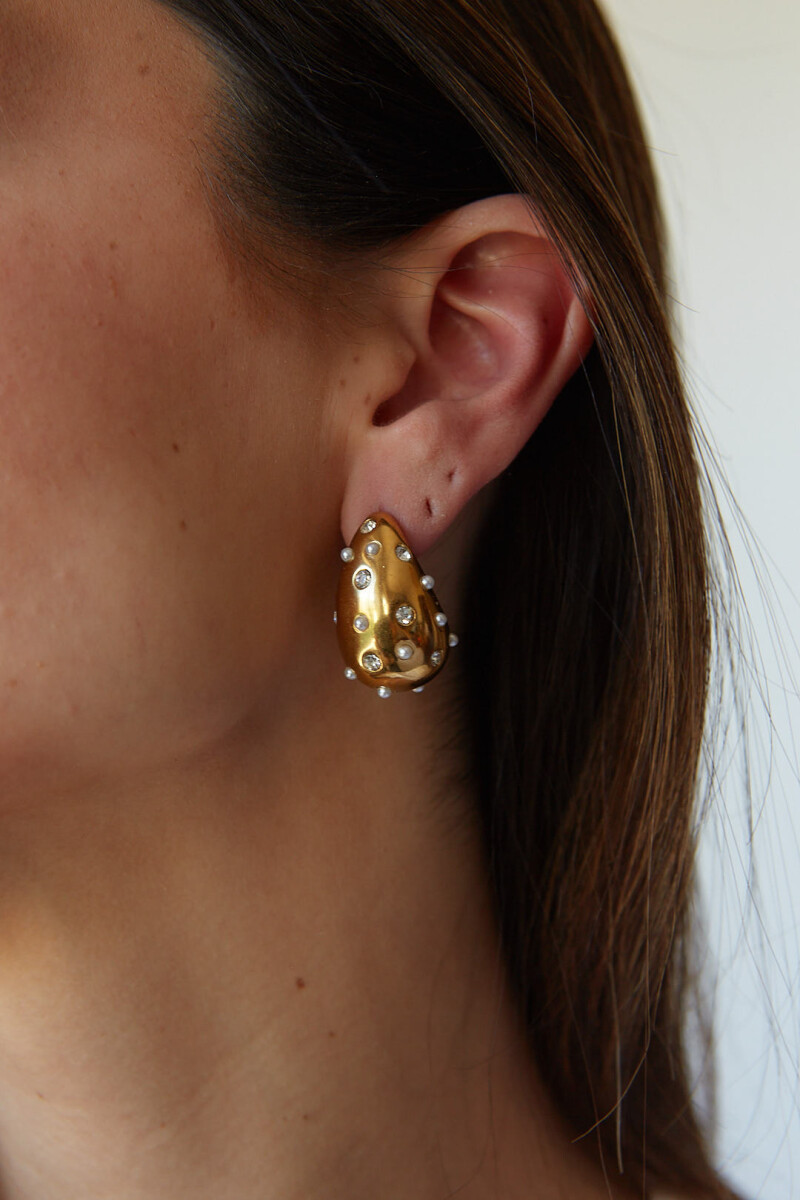CARAVANAS DROP STRASS & PEARLS - GOLD 