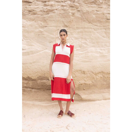 Vestido Stripe Crudo y Rojo